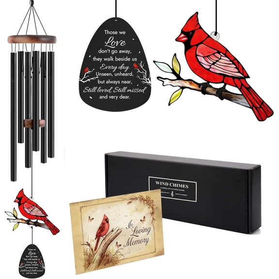 Memorial Wind Chimes for Loss of Loved One, Sympathy Gifts for Loss of Mother/Dad/Husband - Cardinal Wind Chimes for Outside with Mute Option, in Memory of Loved One Gifts, Sympathy Wind Chimes 36''