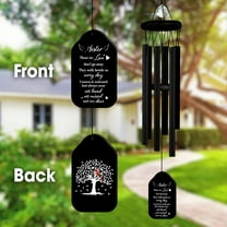 Memorial Wind Chimes Personalized for Sister, Black Outdoor Sympathy Wind Chime with Crystal Pendant, Double-Sided Cardinal Tree Design, Bereavement Gift Includes Poem Card, Sunflower Card