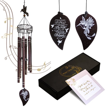 Memorial Wind Chimes Sympathy Gift Hummingbird Windchimes with Sympathy Card and Gift Box 32 Inches Bronze