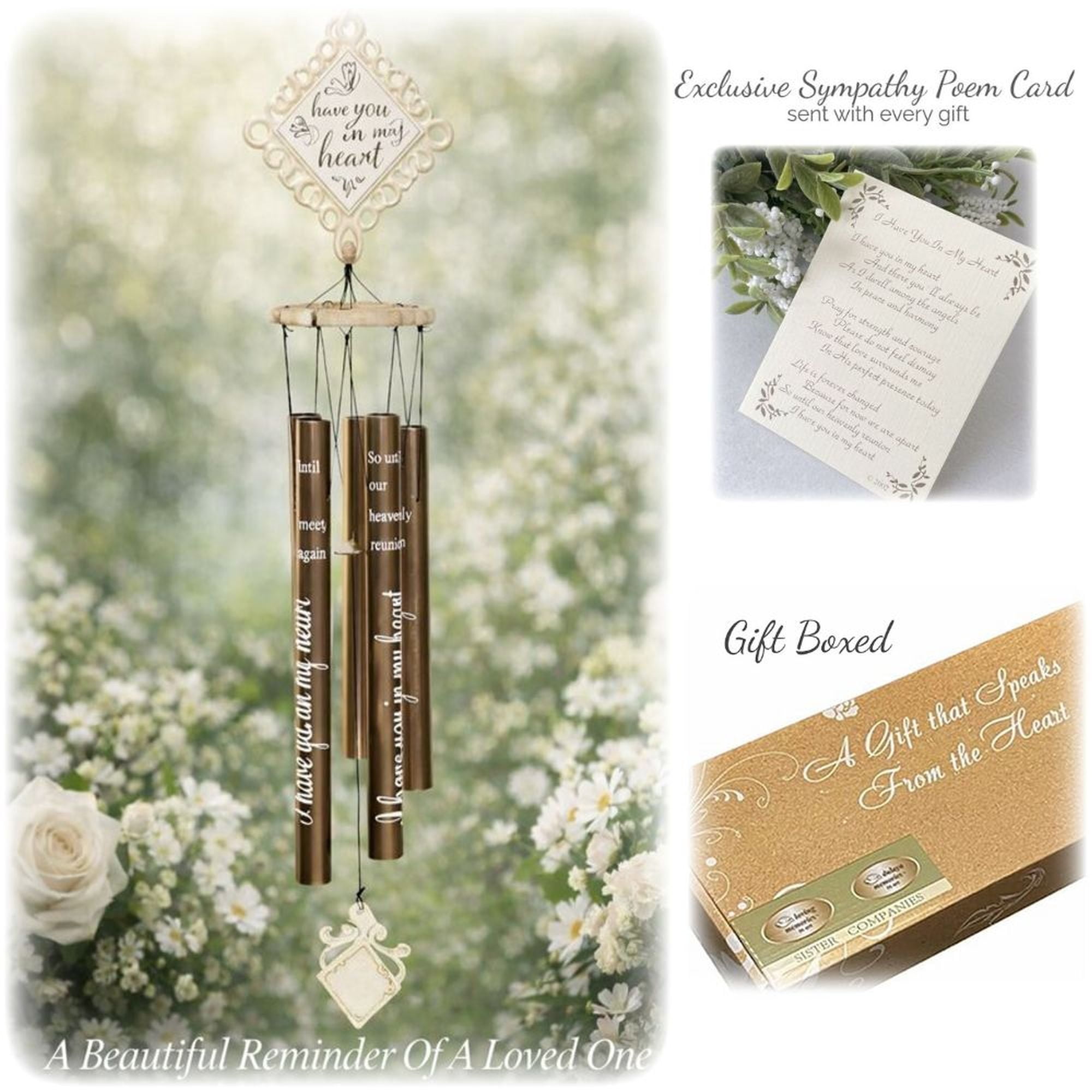 Memorial Wind Chimes Sympathy Gift with Condolence Card by Loving Memories - 43" tall
