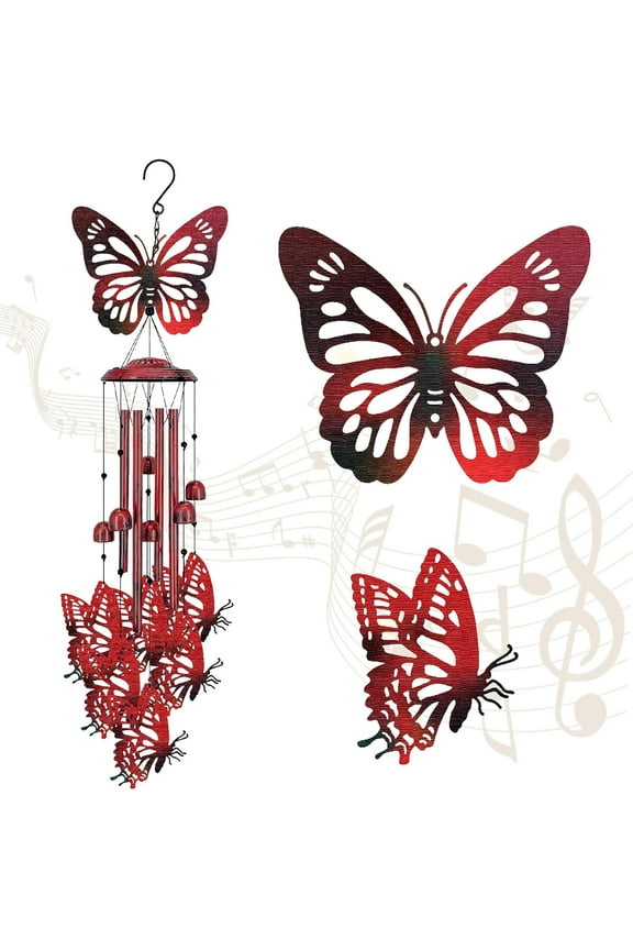 Memorial Wind Chimes Wind Chimes for Outside Butterfly Pendant Wind Bell Sympathy Gifts for Loss of Loved One Home Garden Patio Outdoor Porch Yard Beach Terrace Hanging Decor 35in Red DIY