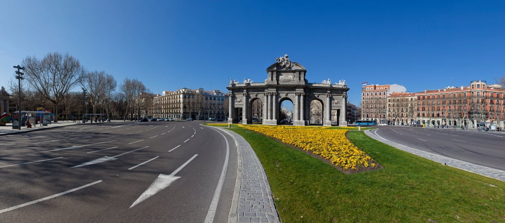 Memorial gate in a city Alcala Gate Madrid Spain Canvas Art - Panoramic Images (36 x 12)