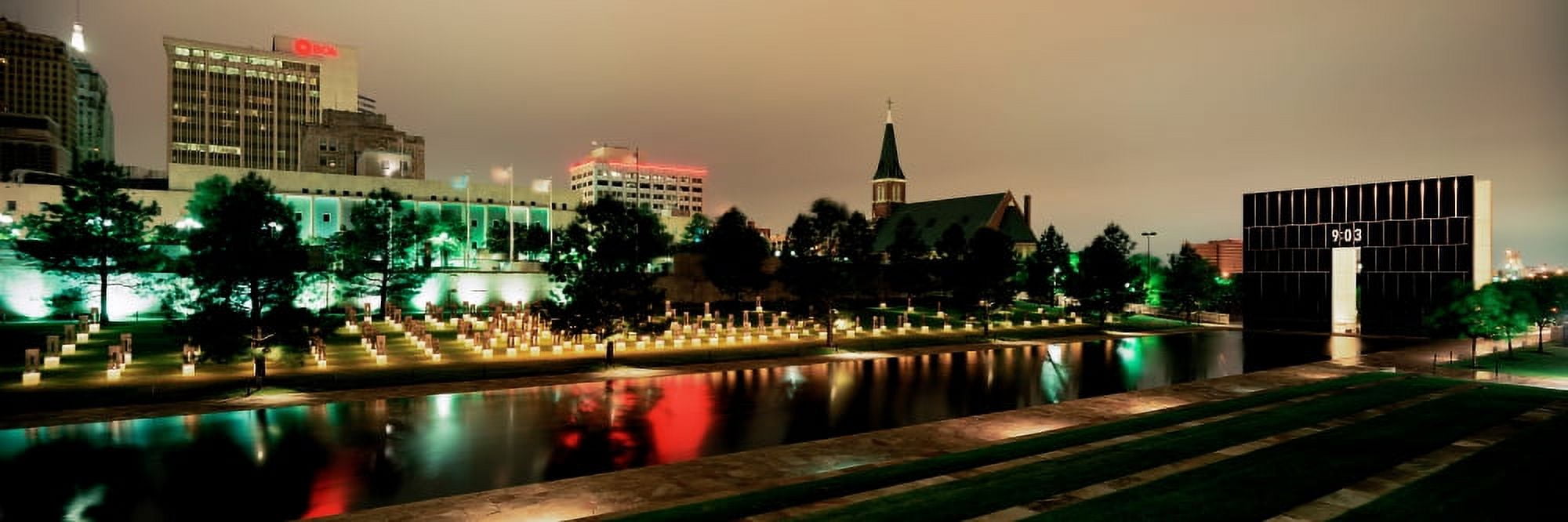Memorial lit up at dusk Oklahoma City National Memorial Alfred P Murrah Federal Building Oklahoma City Oklahoma USA Canvas Art - Panoramic Images (12 x 36)