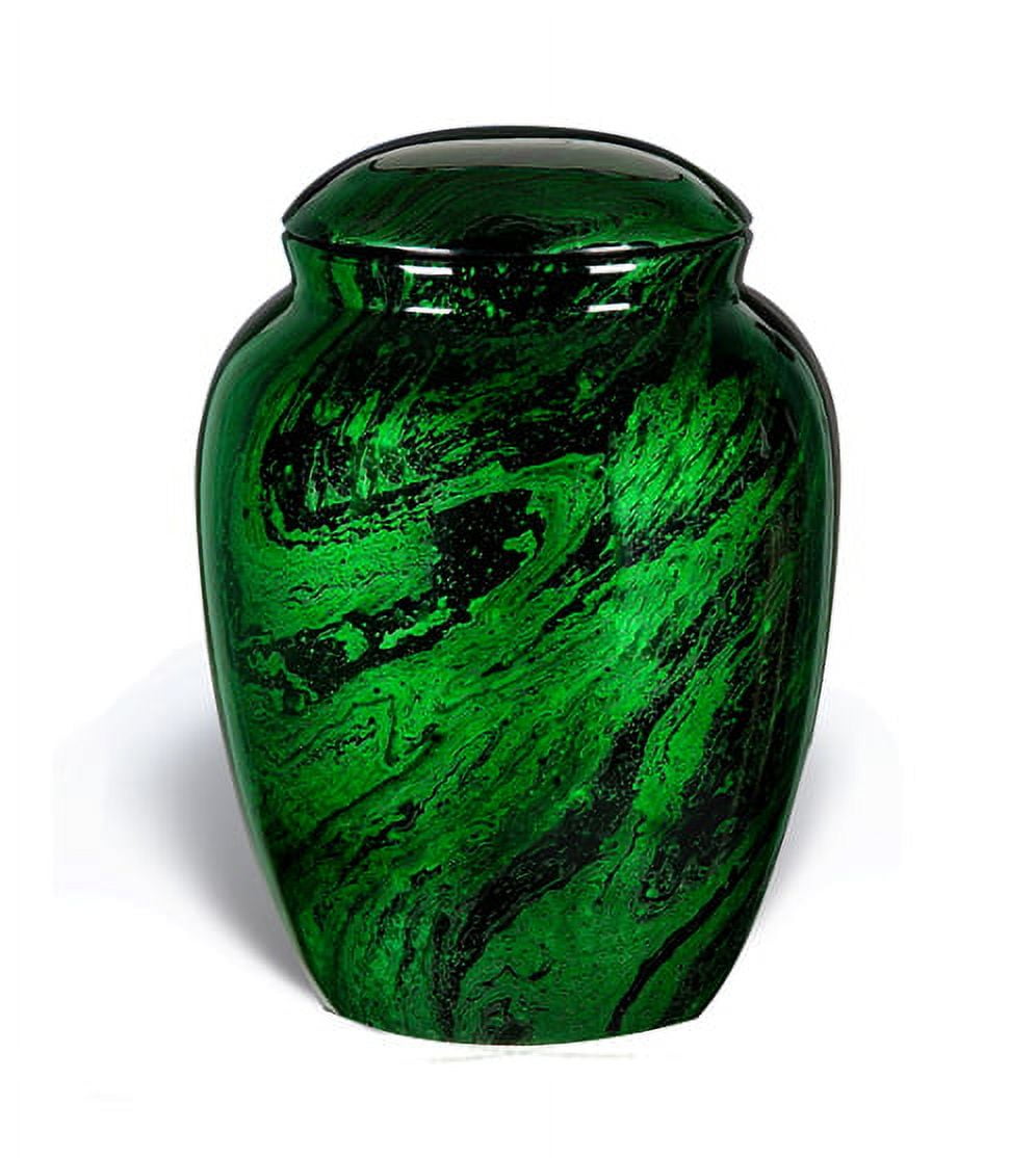 Memorials4u Fiber Glass Cremation Urn - Adult Urn -Handcrafted Light weighed Adult Funeral Urn for Ashes - Great Deal Free Velvet Bag and Ash Bag (Metallic Green)