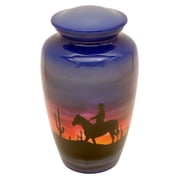 Memorials4u Hand painted Metal Cremation Urn - Adult Urn - Solid Metal Funeral Urn - Handcrafted Adult Funeral Urn for Ashes - Great Urn Deal Cowboy Farewell