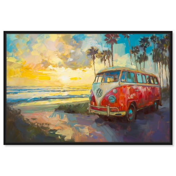 Memories At The Beach Colorful Coastal Wall Art Canvas Wall Art by Art Remedy, Black Floater Frame, 25" x 17"