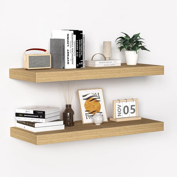Memories Floating Shelves - 24 Inch Rustic Wooden Wall Shelves - Extra Deeper & Thicker Wall Mounted Storage Shelf for Living Room, Kitchen, Farmhouse - 24" x 9" x 1.6" 2Pack, Oak