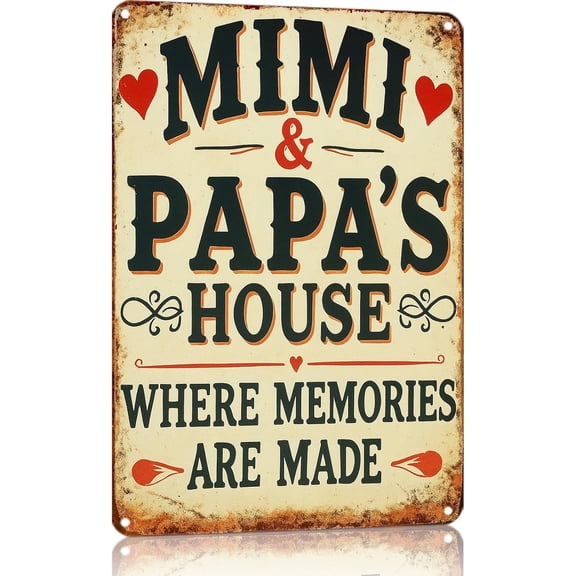 Memories Made At Mimi & Papa'S House Wall Decor Aluminum Tin Signs Metal Posters for Kitchen Bar Room Bedroom Bathroom Decoration 8x12 Inches