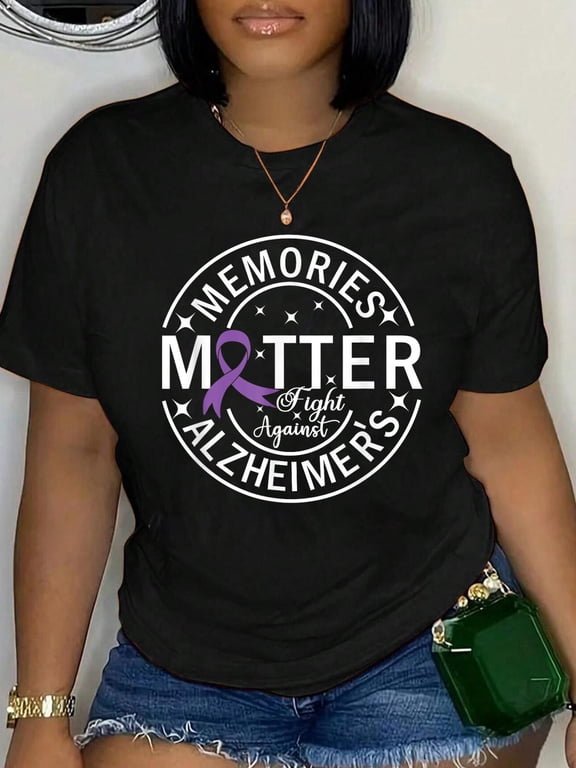 Memories Matter Fight Against Alzheimer's Relaxed Fit Classic Comfort Cotton T-Shirt Women's Men's Graphic Tee Crew Neck summer vacation Tops