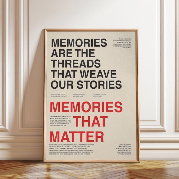 Memories Typography Wall Art Print Sentimental, Unframed Paper Poster 8x10in