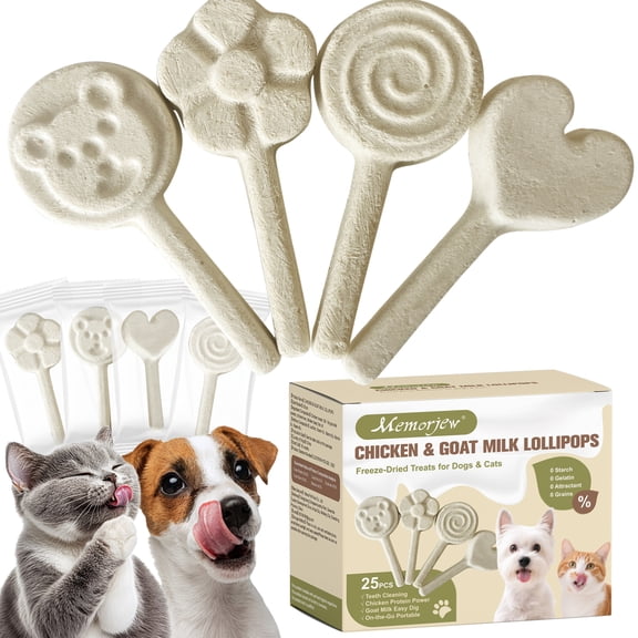 Memorjew 25PCS Chicken & Goat Milk Freeze- Dried LollipopsIndividually Wrapped, Portable Dental Food for Dogs & Cats