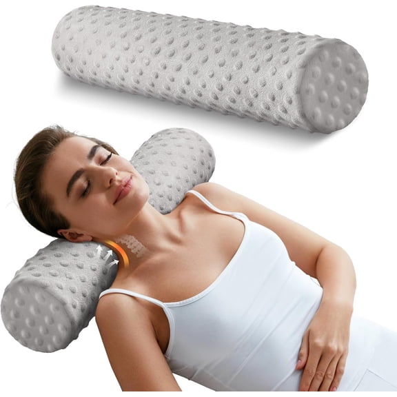 Memory 4" Round Pillow, Pillow for , Cylinder Pillows 18"x 4", Removable Cover, Roll Pillow for Sleeping, Dots, Grey