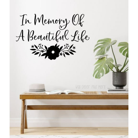 In Memory Of Beautiful Life In Loving Memory Wall Decals - Wall Lettering Vinyl Decal Sayings - Memory Wall Decal - Memorial Wall Decor - In Memory of Decals - Made in USA, 23x14-Inch, Black