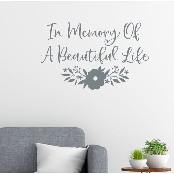 In Memory Of Beautiful Life In Loving Memory Wall Decals - Wall Lettering Vinyl Decal Sayings - Memory Wall Decal - Memorial Wall Decor - In Memory of Decals - Made in USA, 23x14-Inch, Storm Gray