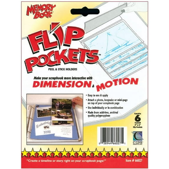 Memory Book Flip Pockets Peel & Stick Holders 4"X6"-6/Pkg
