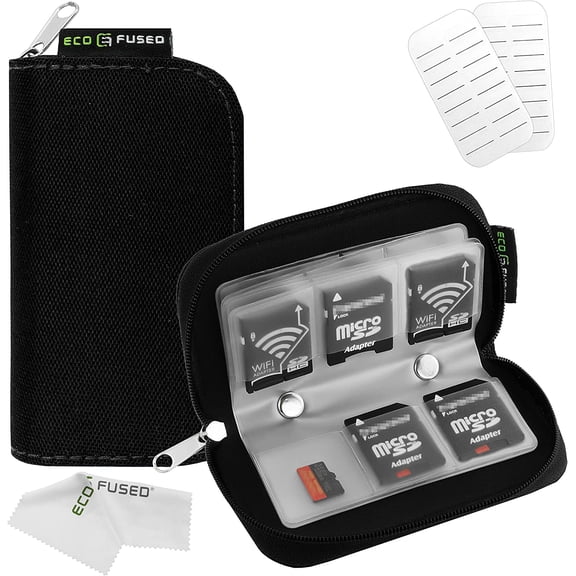 Memory Card Case, 22-Slot Organizer for SD, microSD and CF | Zippered SD card holder for SDHC, SDXC, miniSD, microSD, CompactFlash CF, camera cards and small accessories