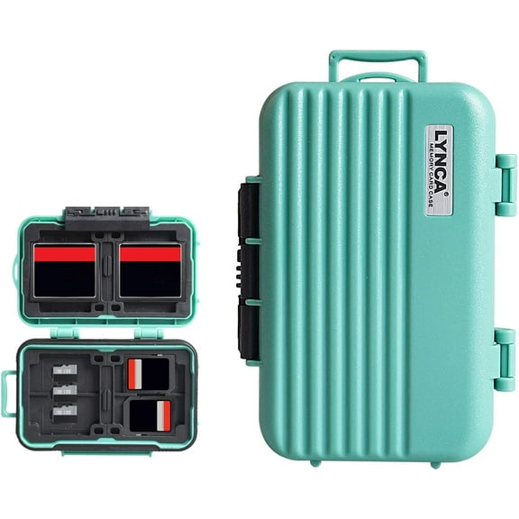 Memory Card Case Holder, Memory Card Hard Protector Case Professional Water-Resistant Anti-Shock Compact Camera Card Hard Storage Box for 8 SD Cards 4 CF Cards 12 Micro SD/TF Cards (Green)