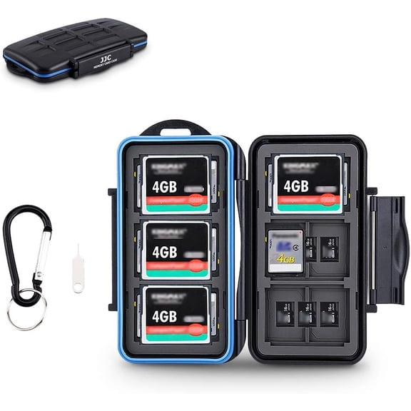 Memory Card Case for 6 Cfast Compact Flash Cards, 12 SD Cards & 18 Micro SD Cards, Water-Resistant SD CF Card Holder with A Free Carabiner