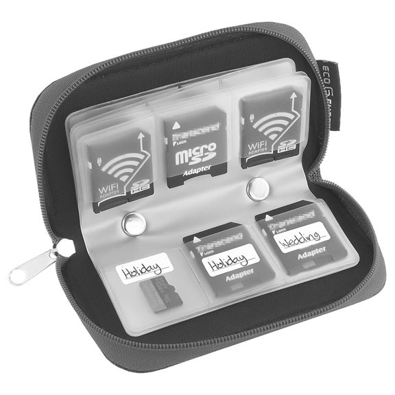Memory Card Organizer - Holds 22 Cards (SD & CF), 4 Large & 18 Small Slots, Includes Microfiber Cloth