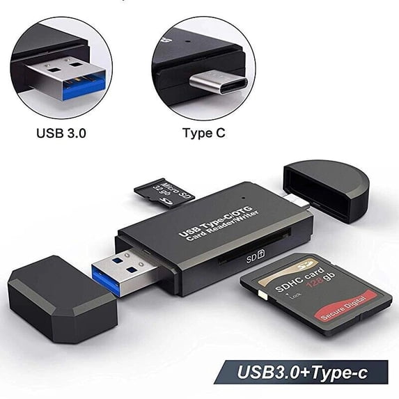 Memory Card Reader, 3in1 USB Type C Card Reader + USB OTG to USB 2.0 Adapter + Micro SD TF Card Reader for PCs and Notebooks Smartphones/Tablets with OTG Function