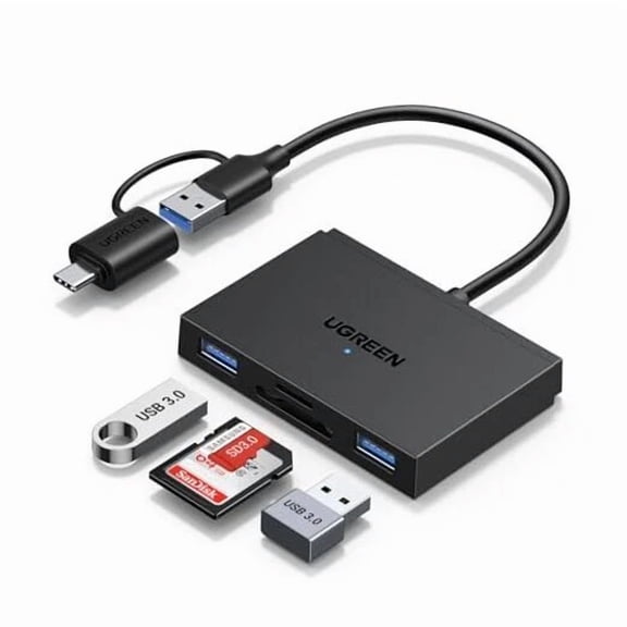 Memory Card Reader, 4 In 1 Sd Card Reader Usb C Usb 3.0 Dual Connector Otg