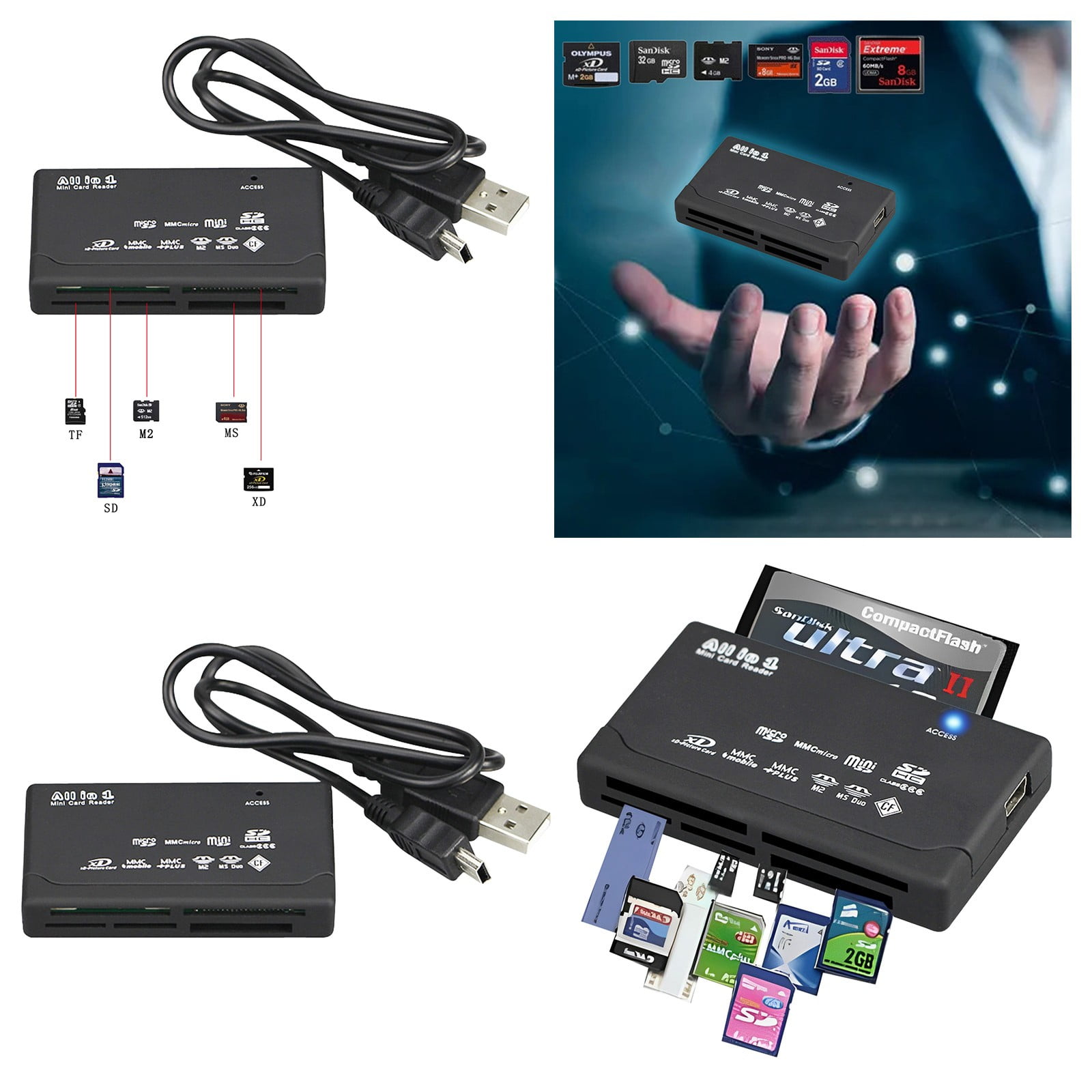 Memory Card Reader Mini 26 IN 1 USB 2.0 High Speed For CF XD SD MS SDHC
