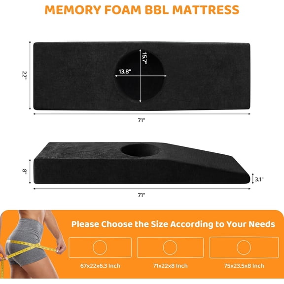 Memory Foam BBL Bed for Sleeping Brazilian Butt Lift Recovery Pillow After Surgery with Removable Cover (Black, 71x22x8 Inch)$$Home Decor, Kitchen, & Other