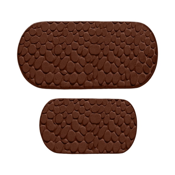 Memory Foam Bath Mat 2 Piece Set 47.2", Super Absorbent Cobblestone Bathroom Rugs - Non-Slip Polyester, Machine Washable - Black