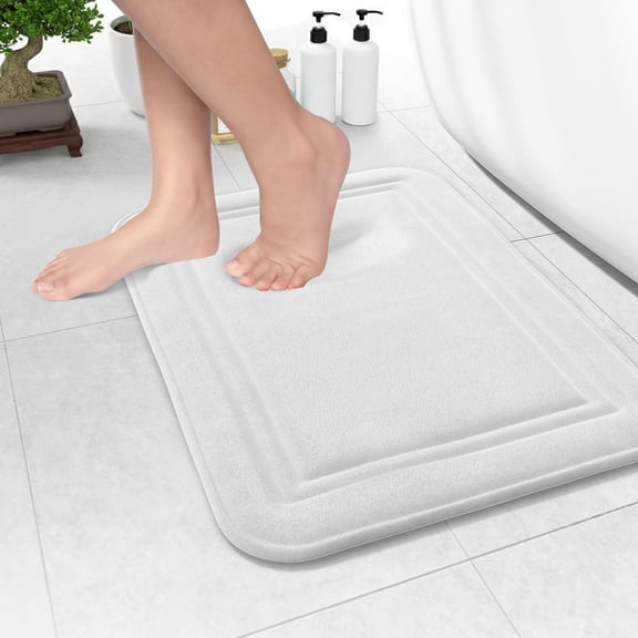 Memory Foam Bath Mat 24x16'', Non Slip Machine Washable Quick Dry Absorbent Rugs, Bath Mats for Bathroom Floor, Tub, Shower, Bathroom Rug, White