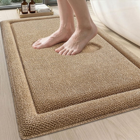 Memory Foam Bath Mat 32x20 Soft Absorbent Chenille Bathroom Rug Non Slip Quick Dry Mats For Thick Plush Floor Carpet Tub Shower Sink Beige