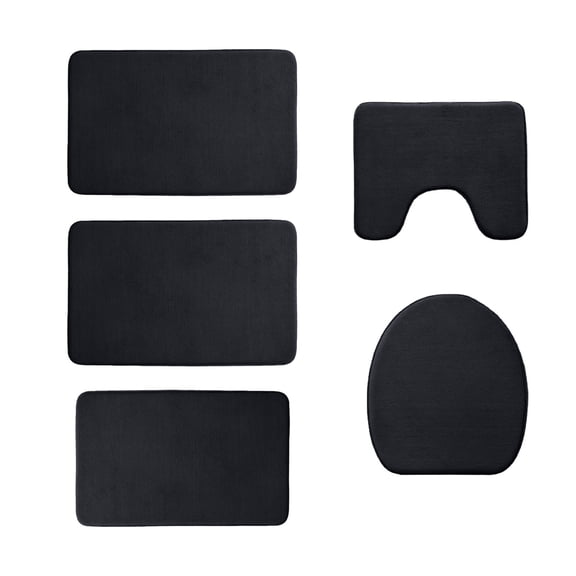 Memory Foam Bath Mat 5 Set Bathroom Rugs for 5 Pcs Toilet Mats Universal Soft Comfortable Water Absorption Non-Slip Thick Machine Washable Easy Dry Dark Color