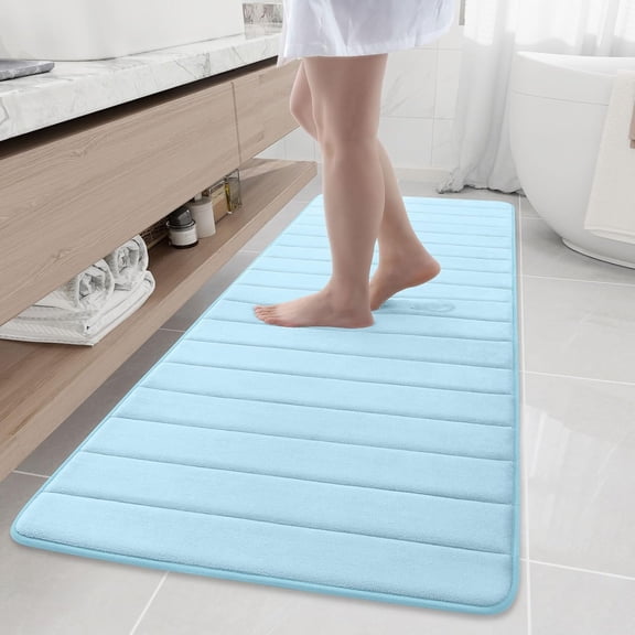 Memory Foam Bath Mat, 70" x 24", Ultra Soft and Non-Slip Bathroom Rugs, Water Absorbent and Machine Washable Bath Rug Runner for Bathroom, Shower, and Tub, Light Blue