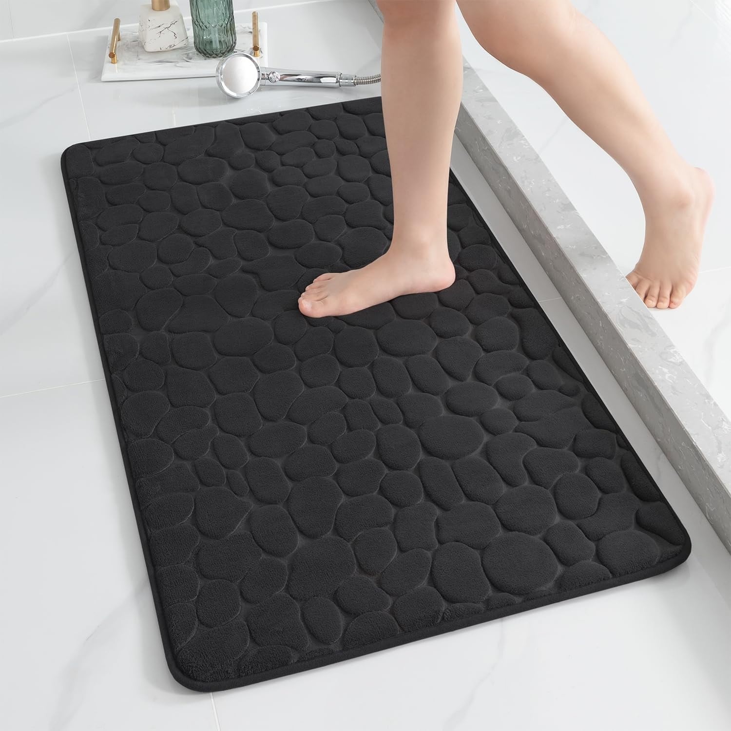 Memory Foam Bath Mat Cobblestone Bathroom Rugs Super Water Absorbent Bath Mats for Bathroom Machine Washable Bath Rugs
