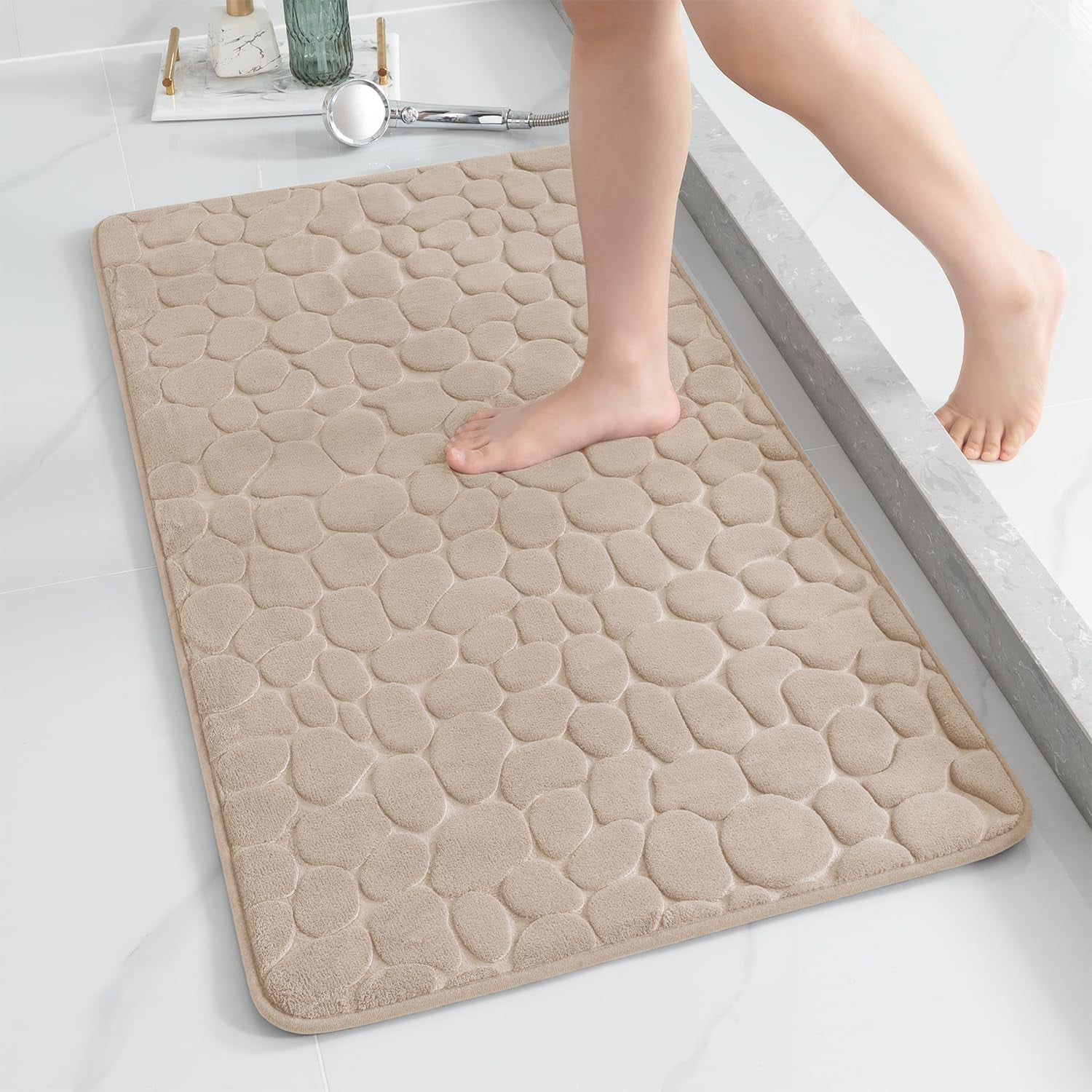 Memory Foam Bath Mat Cobblestone Bathroom Rugs Super Water Absorbent Bath Mats for Bathroom Machine Washable Bath Rugs