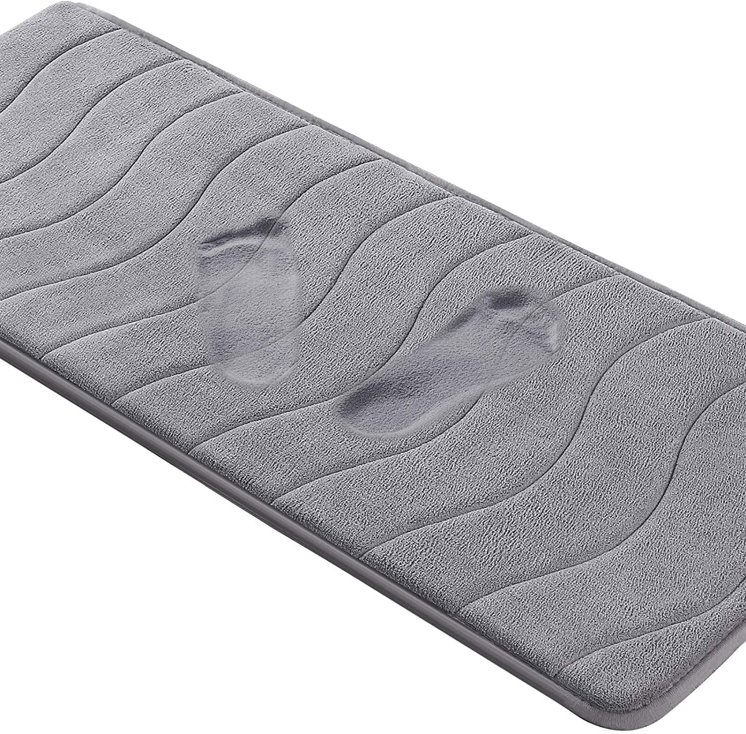 Memory Foam Bath Mat, Grey Bathroom Rugs Non Slip, PVC Dot Bottom Quick