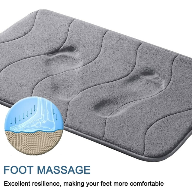 NonSlip Memory Foam Bath Mat, Quick Dry Grey Bathroom Rug, 24 x 17