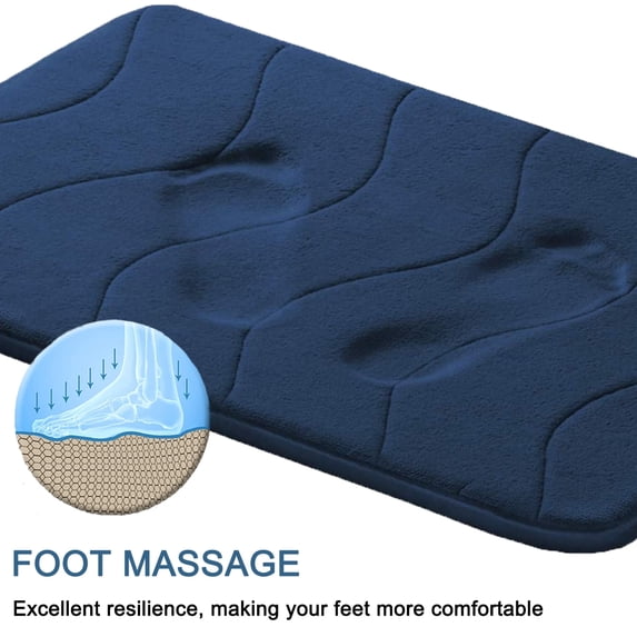 Memory Foam Bath Mat, Navy Bathroom Rugs Non Slip, PVC Dot Bottom Quick Dry Bath Rug Runner, Absorbent Shower Mat for Bathroom Floor Tub, 24 x 17 Inch