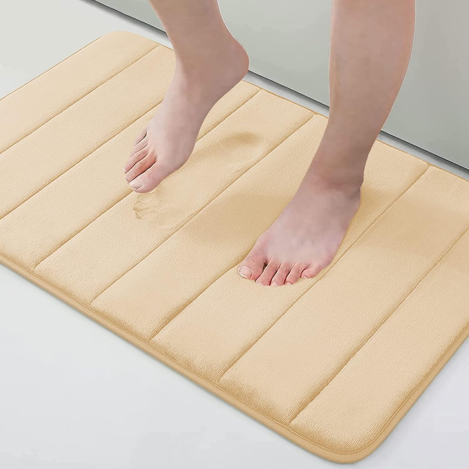 Memory Foam Bath Mat Rug, 24" x 16", Ultra Soft and Non-Slip Bathroom Rugs, Water Absorbent and Machine Washable Bath Rug for Bathroom, Shower, and Tub, Gold