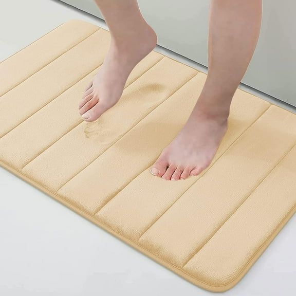 Memory Foam Bath Mat Rug, 24" x 16", Ultra Soft and Non-Slip Bathroom Rugs, Water Absorbent and Machine Washable Bath Rug for Bathroom, Shower, and Tub, Gold