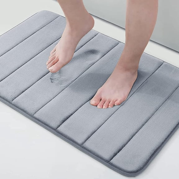 Memory Foam Bath Mat Rug, 24" x 16", Ultra Soft and Non-Slip Bathroom Rugs, Water Absorbent and Machine Washable Bath Rug for Bathroom, Shower, and Tub, Grey
