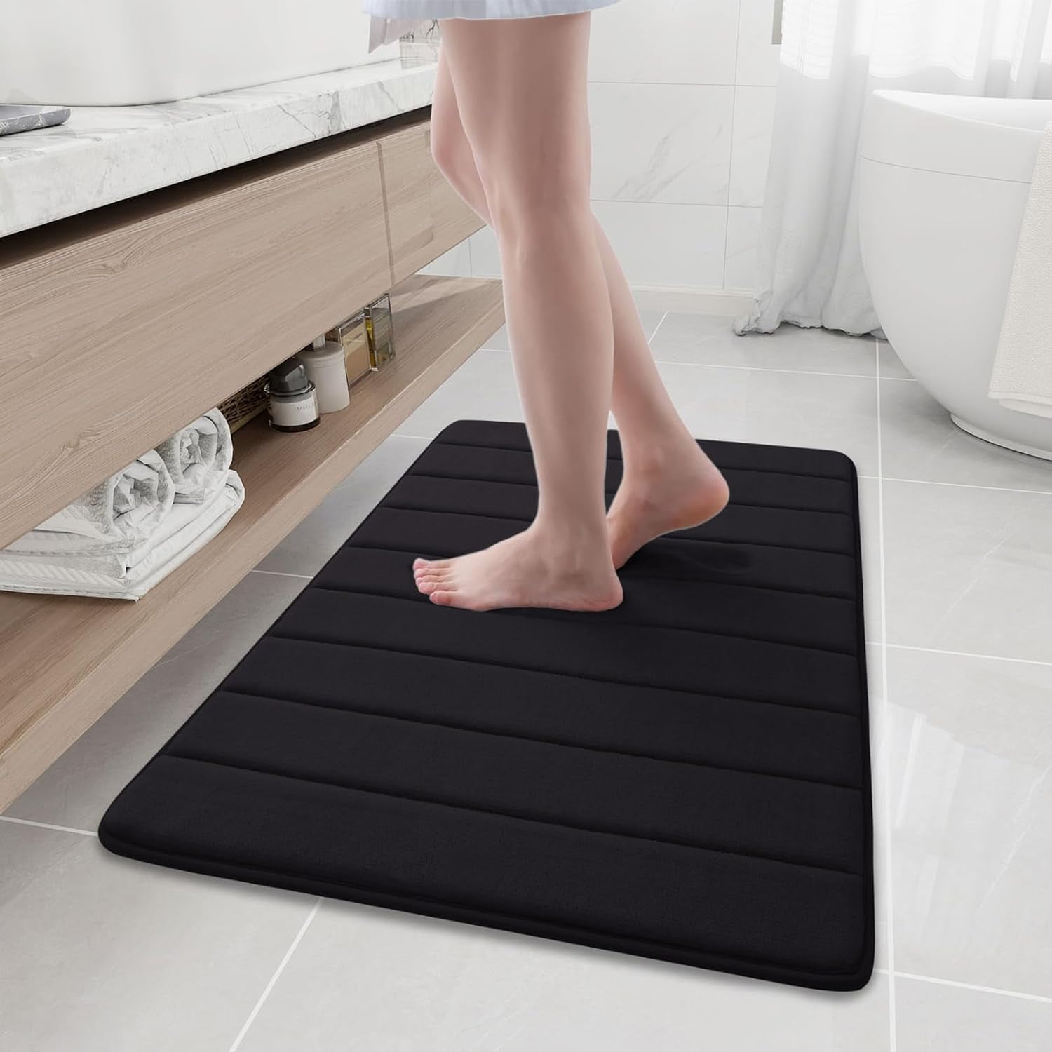 Memory Foam Bath Mat Rug, 35.4" x 24", Ultra Soft and Non-Slip Bathroom Rugs, Water Absorbent and Machine Washable Bath Rug Runner for Bathroom, Shower, and Tub, Black