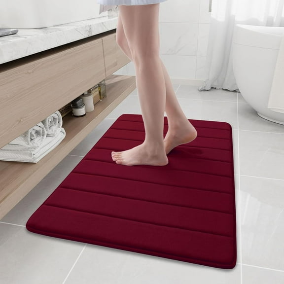 Memory Foam Bath Mat Rug, 35.4" x 24", Ultra Soft and Non-Slip Bathroom Rugs, Water Absorbent and Machine Washable Bath Rug Runner for Bathroom, Shower, and Tub, Burgundy