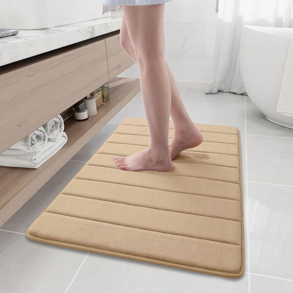 Memory Foam Bath Mat Rug, 35.4" x 24", Ultra Soft and Non-Slip Bathroom Rugs, Water Absorbent and Machine Washable Bath Rug Runner for Bathroom, Shower, and Tub, Camel