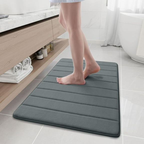 Memory Foam Bath Mat Rug, 35.4" x 24", Ultra Soft and Non-Slip Bathroom Rugs, Water Absorbent and Machine Washable Bath Rug Runner for Bathroom, Shower, and Tub, Dark Grey