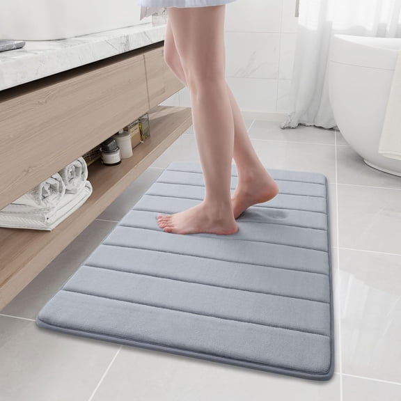Memory Foam Bath Mat Rug, 35.4" x 24", Ultra Soft and Non-Slip Bathroom Rugs, Water Absorbent and Machine Washable Bath Rug Runner for Bathroom, Shower, and Tub, Grey