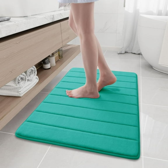 Memory Foam Bath Mat Rug, 35.4" x 24", Ultra Soft and Non-Slip Bathroom Rugs, Water Absorbent and Machine Washable Bath Rug Runner for Bathroom, Shower, and Tub, Teal