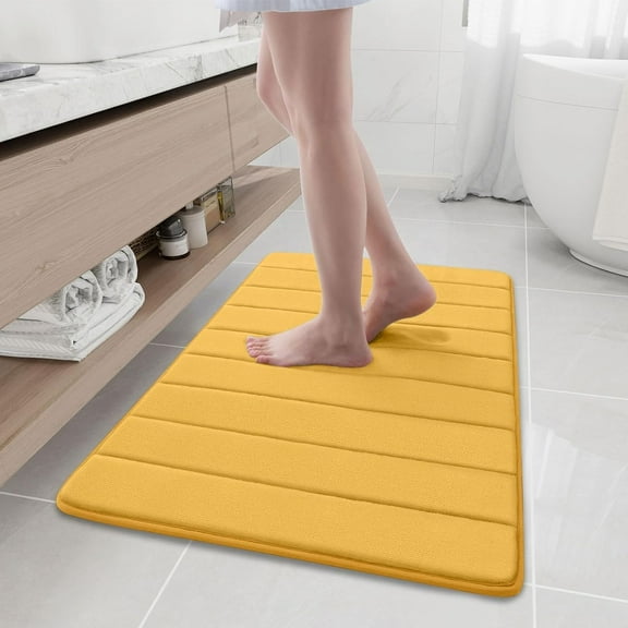 Memory Foam Bath Mat Rug, 35.4" x 24", Ultra Soft and Non-Slip Bathroom Rugs, Water Absorbent and Machine Washable Bath Rug Runner for Bathroom, Shower, and Tub, Yellow