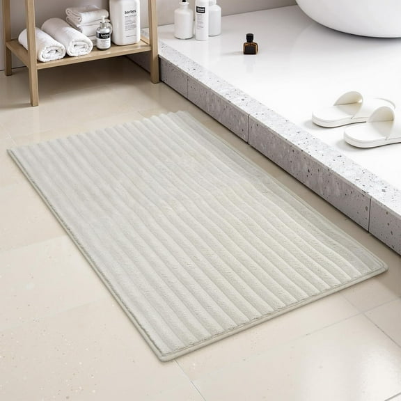 Memory Foam Bath Mat Rug,Soft Absorbent Flannel Bathroom Mats,PVC Backing Bathroom Rug Non Slip,Washable Absorbent Quick Dry Bathroom Mat for Tub,Shower,Floor (Beige,16" x 24")