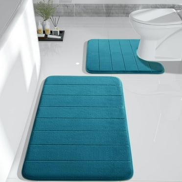 Memory Foam Bath Mat Set, 2 Piece Soft Bathroom Rugs,17x24 and 24x20.4 U-Shaped Bathroom Rugs, Toilet Mat, Water Absorption, Non Slip, Thick, Dry Fast for Bathroom Floor Mats, Peacock Blue