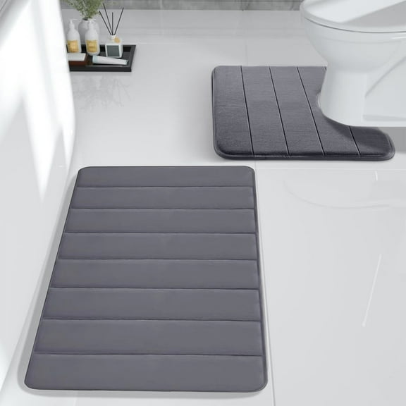 Memory Foam Bath Mat Set 2 Piece, Super Soft Absorbent Quick Dry Bathroom Toilet Rugs, Machine Washable Non Slip Floor Carpet for Tub Shower & Single Sink (15.7 x 19.7 & 15.7 x 23.6 Inch)